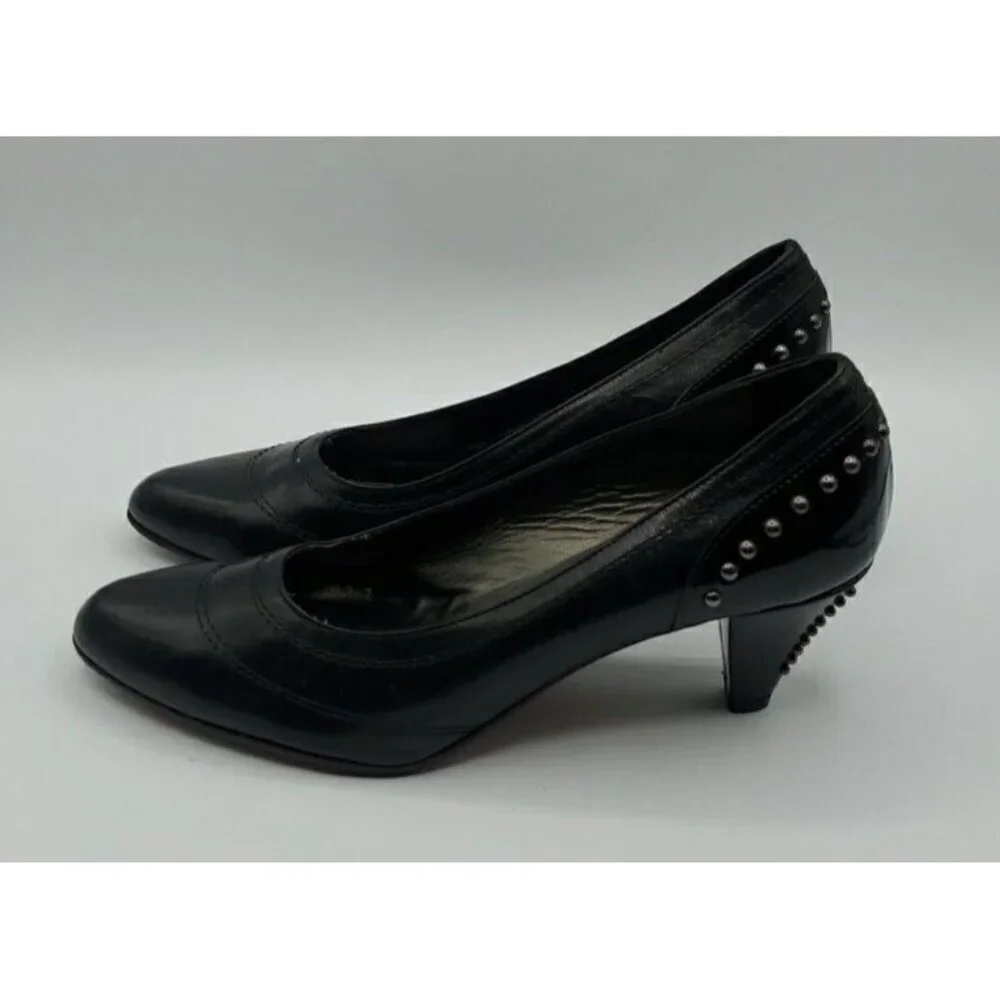 Versani Women's Black  Leather Studded Patent Leather Heels Size 8.5 B